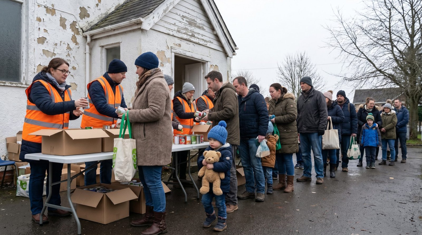 crowd and food bank